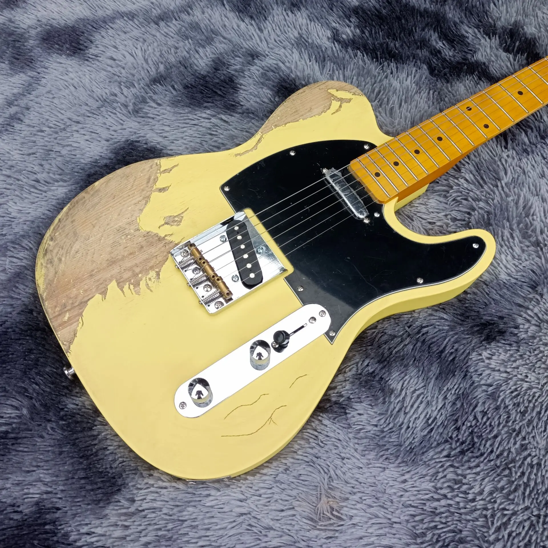 

Electric guitar, TL, Aged relic Antique cream yellow, 6 strings, Maple xylophone head, Ash body, free shipping