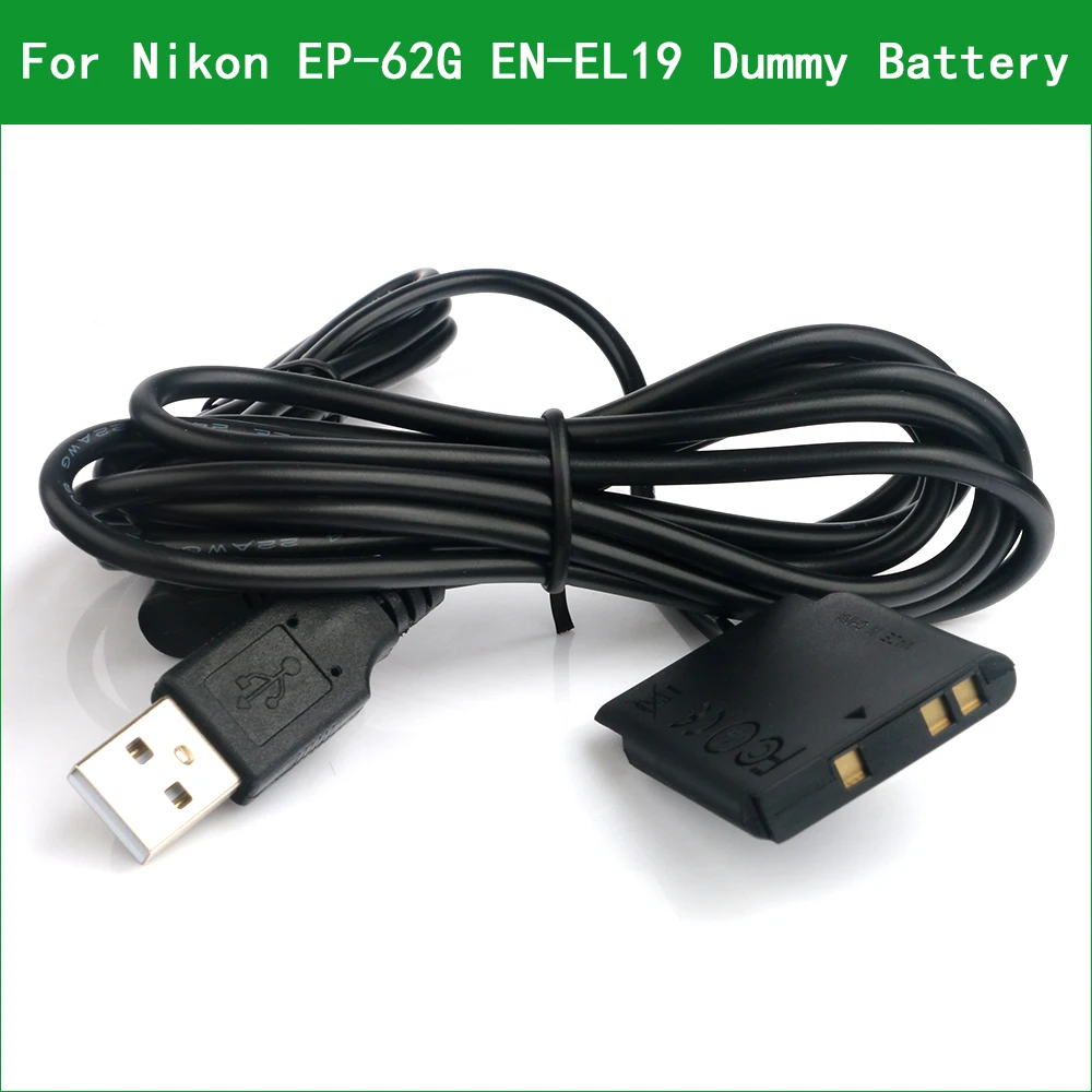 

EN-EL19 Dummy Battery EP-62G Power Connector USB Cable for Nikon S4400 S5200 S6400 S6500 S6600 S6900 S7000 A100 A300 W100 W150