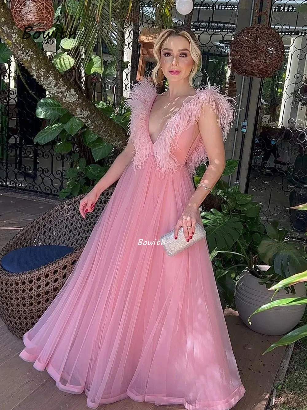 

Bowith Evening Dresses Luxury Dress for Gala Party 2022 Feather Party Dress Luxury Prom Gown A Line Elegant robe de soirée