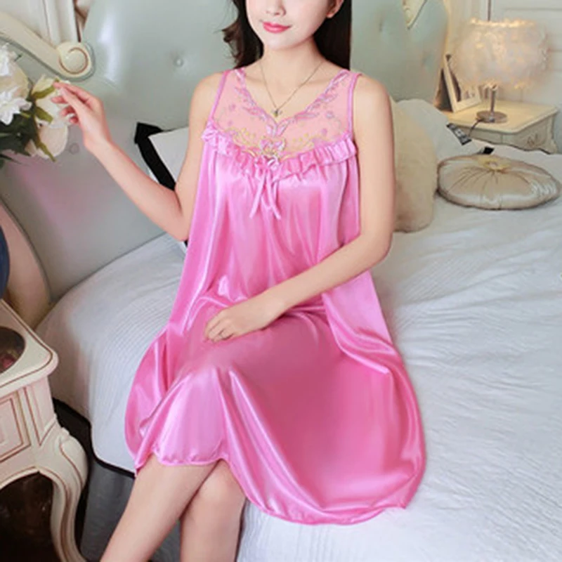 

New Women Nightgowns Satin Lace Sleepwear Nightwear Pyjama Women Home Clothing Sleepwear Female Sexy Lingerie Gown Robe Dress