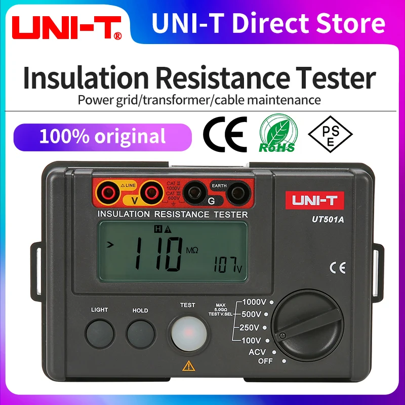 

UNI-T UT501A 1000V Insulation Earth Ground Resistance Meter Auto Range Ohm Tester Megohmmeter VoltmeterTester