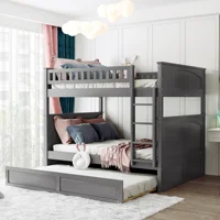 Home Modern Wooden Bedroom Furniture  Full Over Full Bunk Bed Twin Size Trundle Pine Wood Bunk Bed With Guardrails Brushed Gray