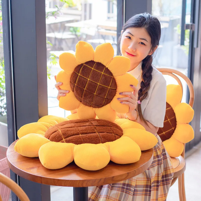 

40CM Sunflower Stuffed Plants Soft Plush Seat Cushion Throw Pillow Cute Chair Car Plush Cushion Office Nap Pillow