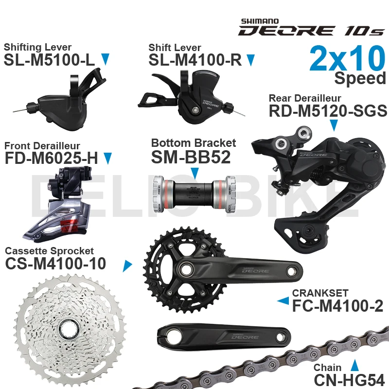 Купить Переключатели скоростей SHIMANO DEORE M4100 M5100 2x1 0, механизм переключения передач, передний/задний механизм переключения передач, фонарь и нижний к...