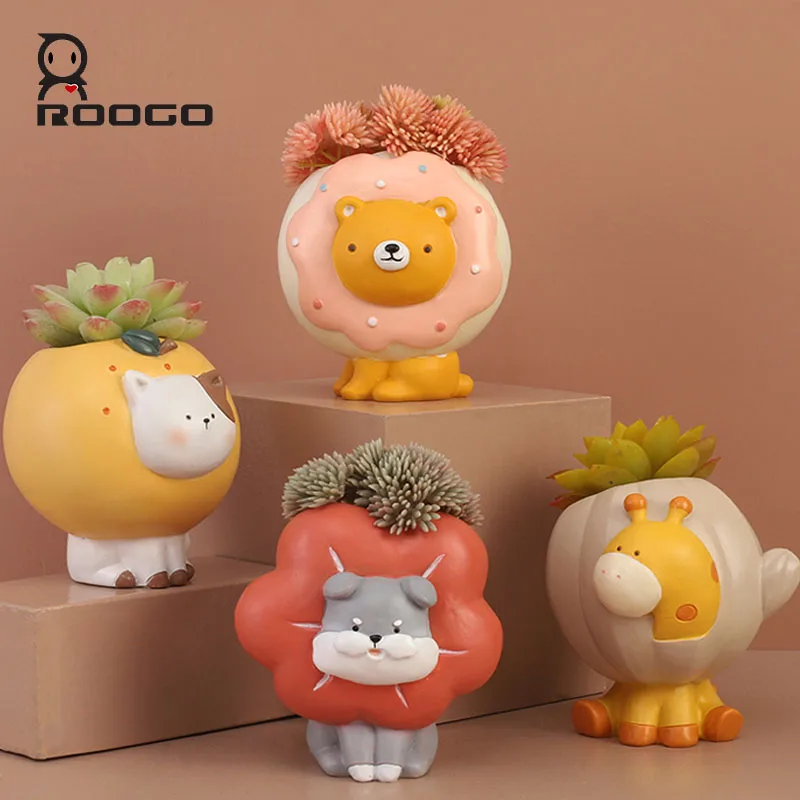 

Roogo Wholesale Cute Animal Bonsai Flower Pots Resin Home and Garden Succulent Plant Pot Flowerpots for Indoor Outdoor