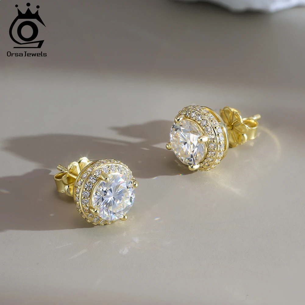 Фото Серьги-гвоздики ORSA JEWELS из стерлингового серебра 925 пробы с муассанитом D Color VVS, элегантные и вневременные украшения для женщин MOE11 №3