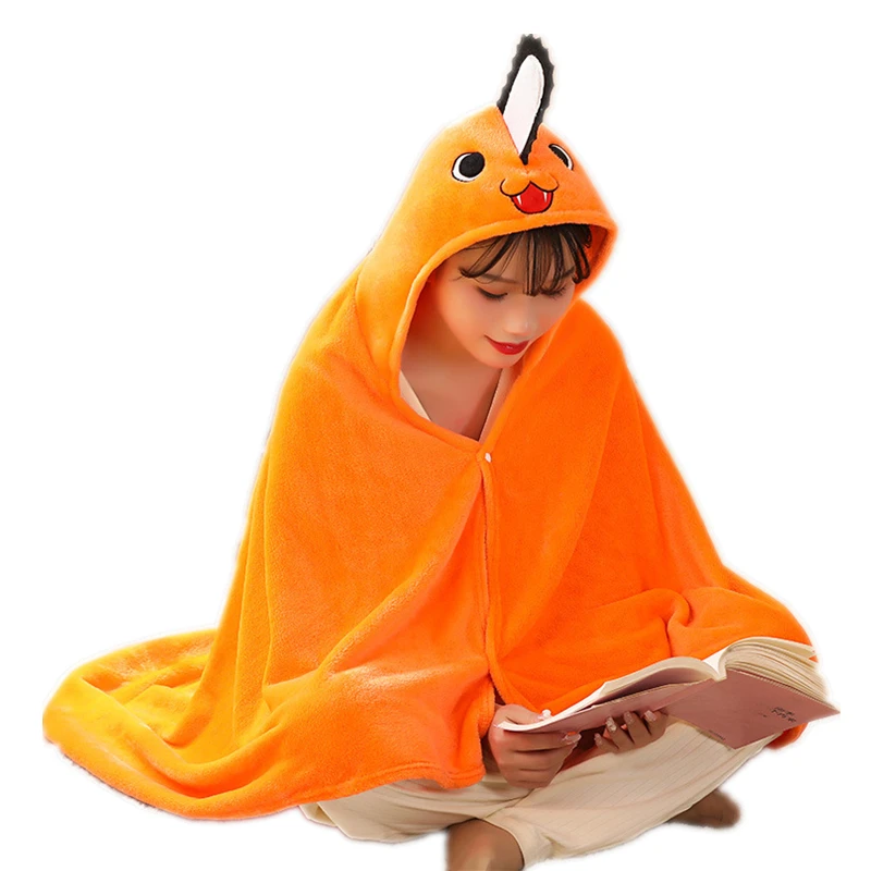 

Cute Pochita Blanket Cloak Anime Chainsaw Man Pochita Hooded Cape Blanket Cosplay Props Fleece Flannel Cosplay Costume Hoodie