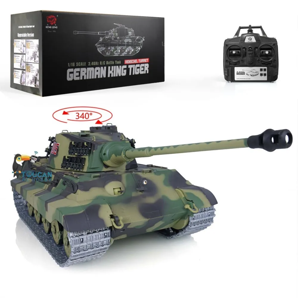Фото Модернизированная 1/16 Heng Long 7,0, немецкая радиоуправляемая модель танка King Tiger 3888A, металлические гусеницы, натяжные ролики, звездочки с эффектом дыма, игрушки TH17523 №2