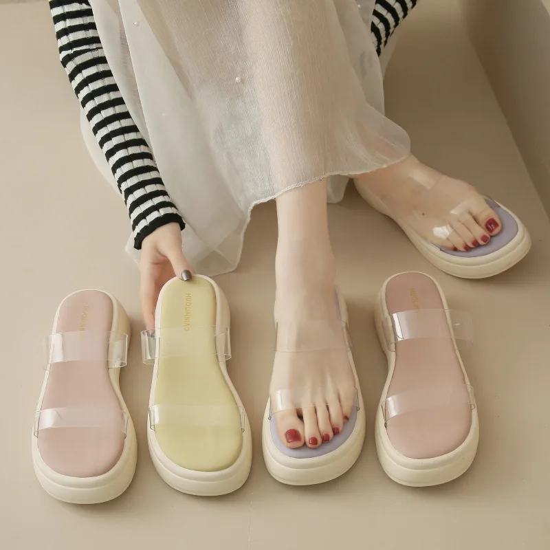 

Летние новые корейские прозрачные женские сандалии и тапочки на толстой подошве фиолетовая женская обувь Zapatillas Mujer обувь для женщин