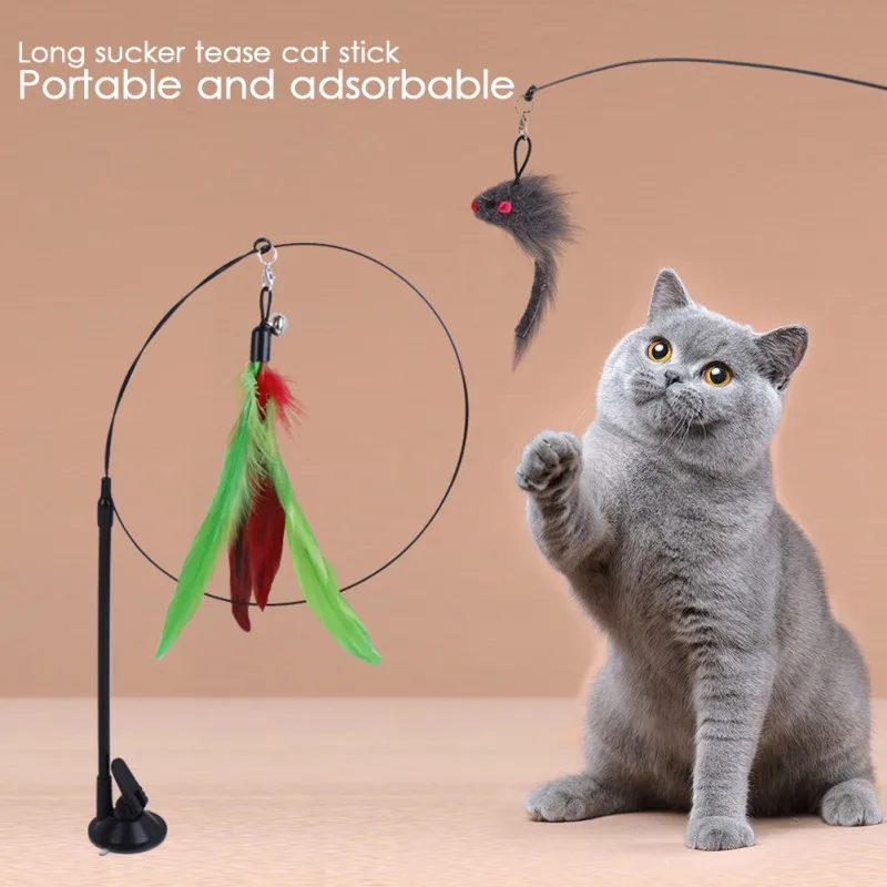 

Interactive Cats Powerful Suction Cup Handheld Teaser Wand Toy Cat Feather Toys for Kitty Kitten Scratching Exercise Indoor Play
