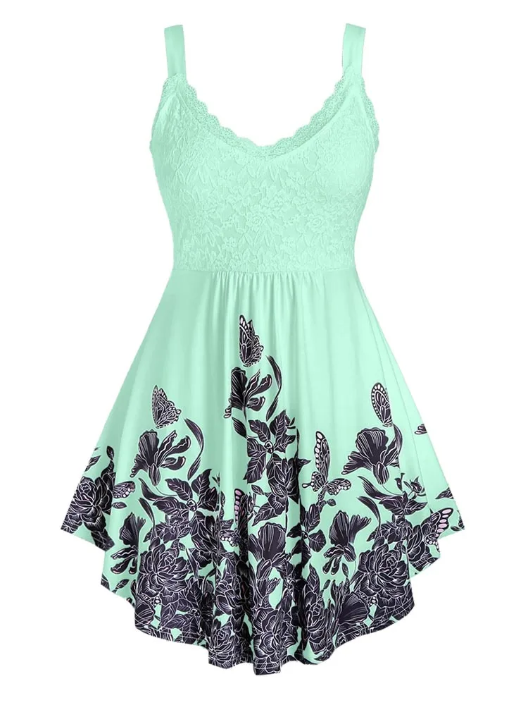 

Топ женский Трапециевидный с завышенной талией, кружевная блузка без рукавов с цветочным принтом, с бабочкой, с V-образным вырезом, размеры до 5XL, на лето