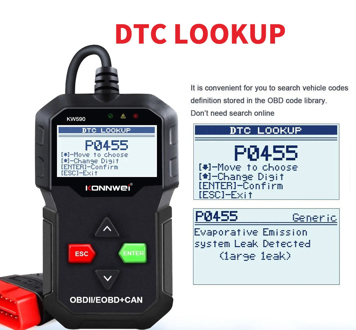 Фото Диагностический сканер KONNWEI KW590 OBD2 2026 года: считывание и удаление кодов неисправностей, поиск кодов DTC, тестирование кислородных датчиков, отображение данных в реальном времени №4