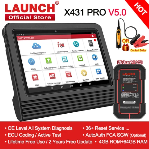LAUNCH X431 PRO V5.0 Автомобильная диагностика 8 дюймов Автоматический сканер OBD2 CANFD/DOIP SGW Все системы 37 Сброс кодирования ЭБУ Двунаправленный PRO TT