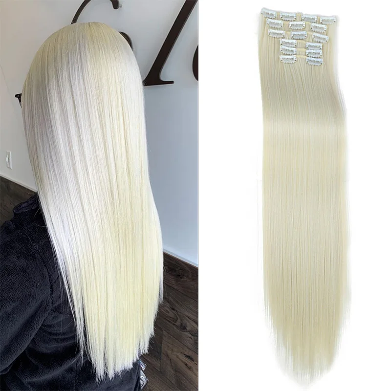 

New Concubine Synthesis 16 Clips Hair Extensions Clip-on Hairpiece Artificial Hair Extensions Organic Long Wig Female Cabello
