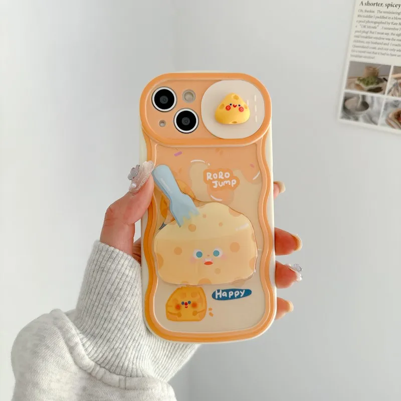 

Cute Originality 3d Cheese Folding Support Girl Phone Cover Case For Iphone 14 13 12 11 Pro Max Anti-fall Soft Coque Fundas