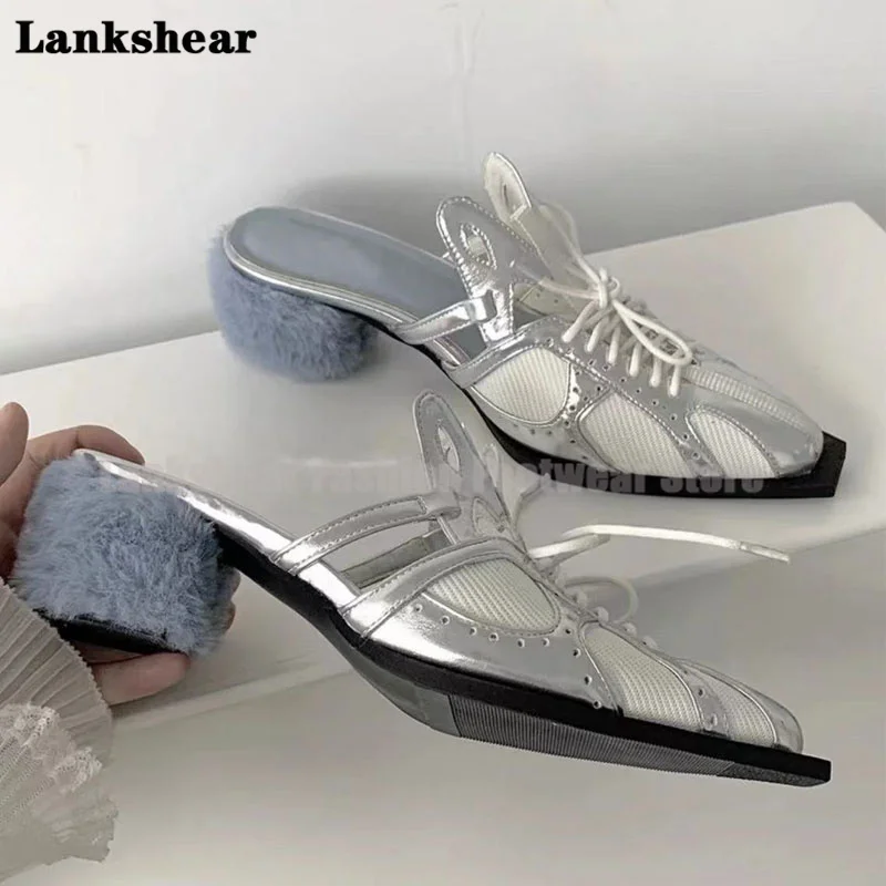 Туфли Muller женские на шнуровке летние сандалии с острым носком высоком каблуке