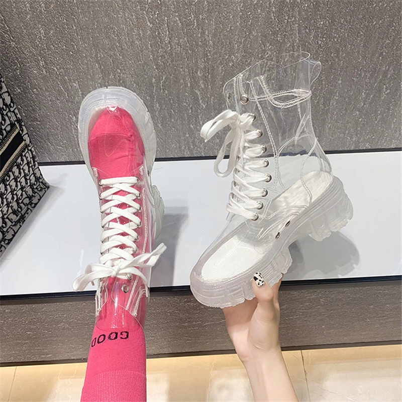 2022NewFashion Women Boots  Clear Women's Shoes Platform Ankle Boots 2022 Chunky Heel Autumn Winter Waterproof Rain Boots Female
