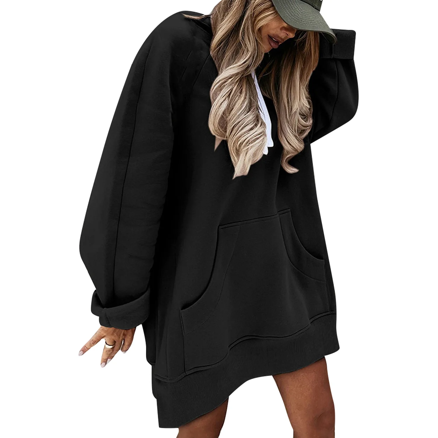 

Women Oversized Sweatshirt Soft Casual Long Pullover Sweatshirt High Split Hooded Sweatshirt with Pocket,XXL Black