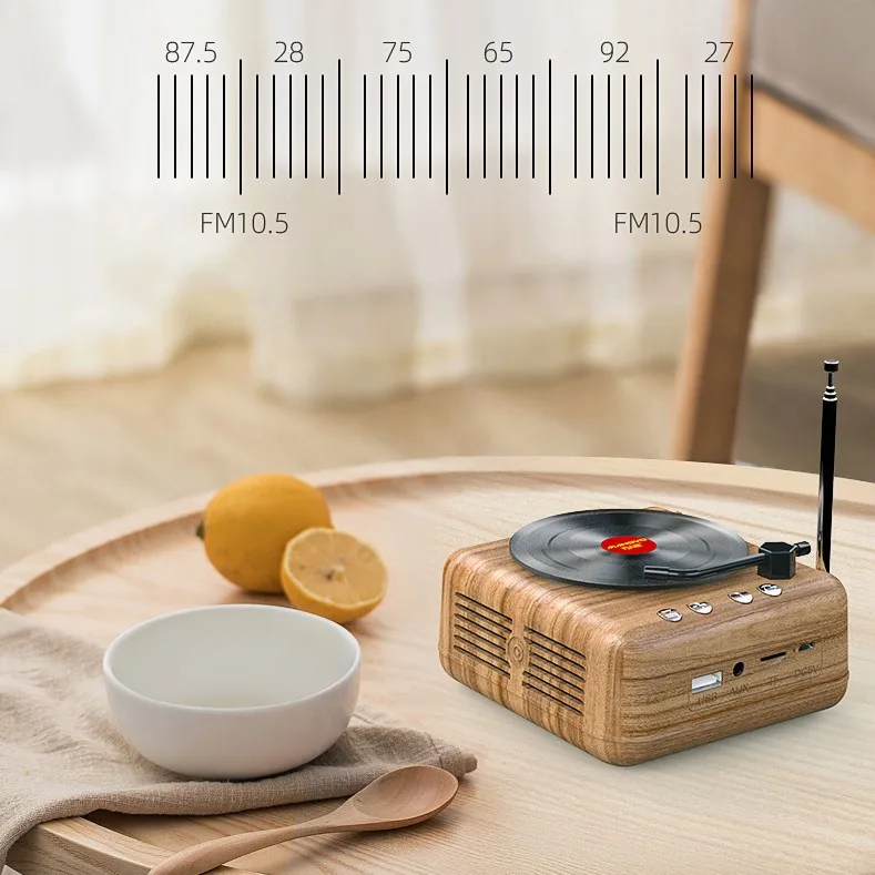

Atomic Black Tape Recorder Creative Retro Sound Retention Bluetooth Speaker Mini Portable HIFI Wood Grain Speaker