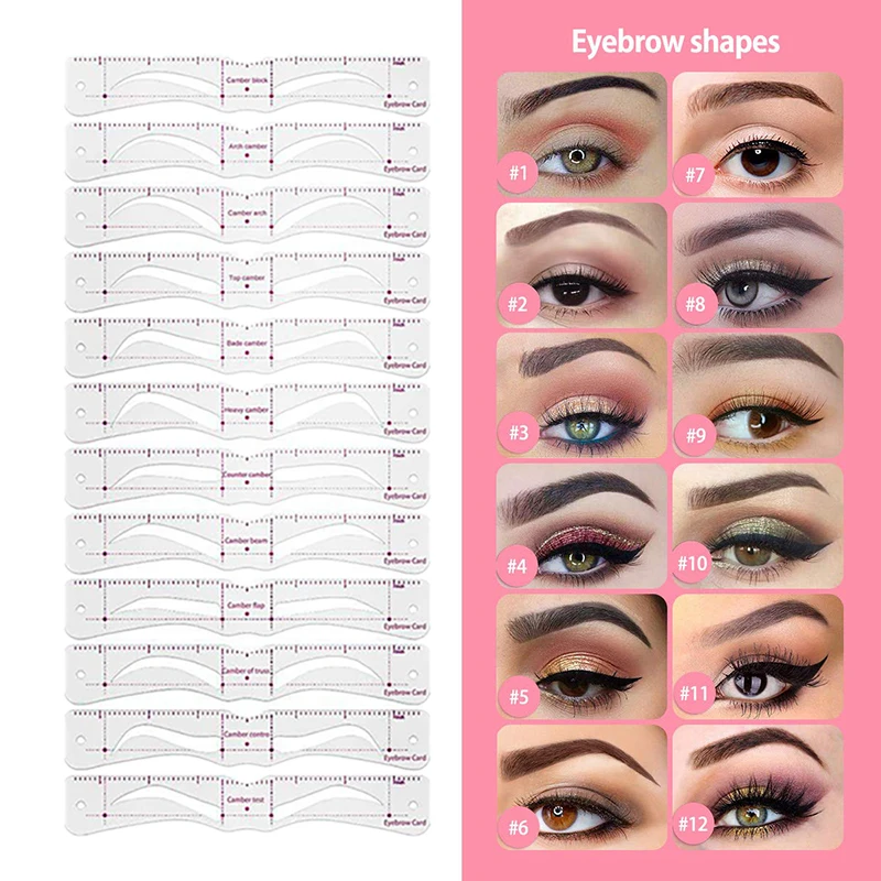 

12 Styles/set Reusable DIY Eye Brow Drawing Guide Styling Shaping Grooming Template Card Eyebrow Stencil Set Easy Make Up Tools