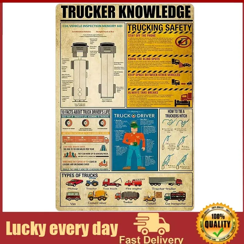 

Trucker Knowledge Metal Tin Sign Trucking Safety Chart Poster Driver Garage Club Home Bedroom Wall Decoration Plaque wall decor