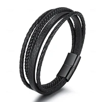 original multi layer leather bracelet retro stainless steel magnetic buckle woven braided bracelet for men simple hand jewelry