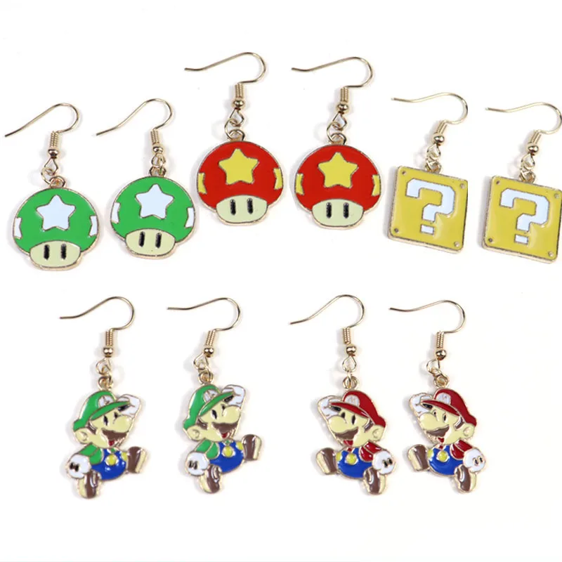

Super Mario Bros Women's Earrings Game Peripheral Metal Ear Hook Luigi Peach Bowser Funny Pendant Earring Girls Birthday Gifts
