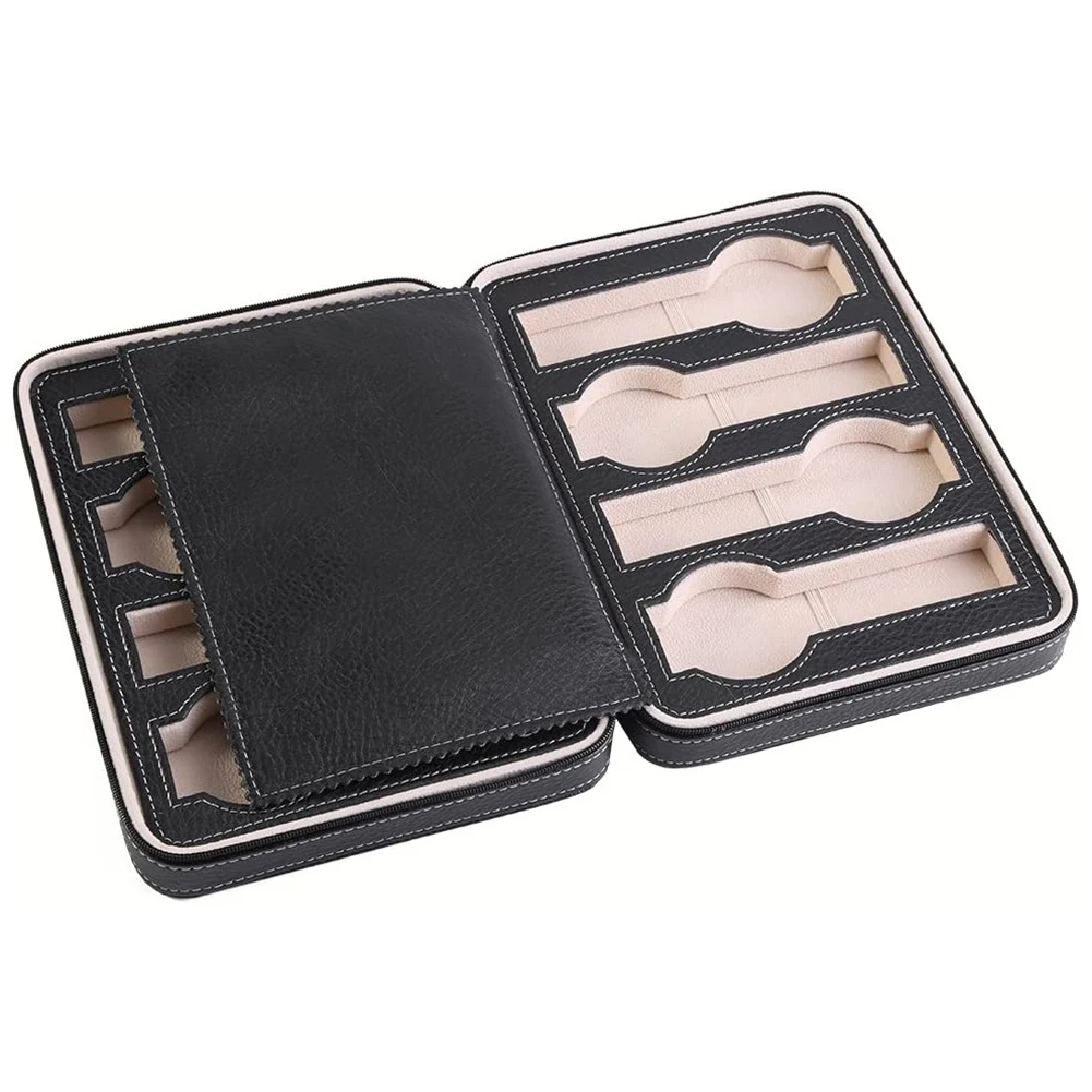 

8 Slots Watch Display Box,Zippered Mens Watch Box Jewelry Display Case Portable Travel Collector Storage Organizer Black