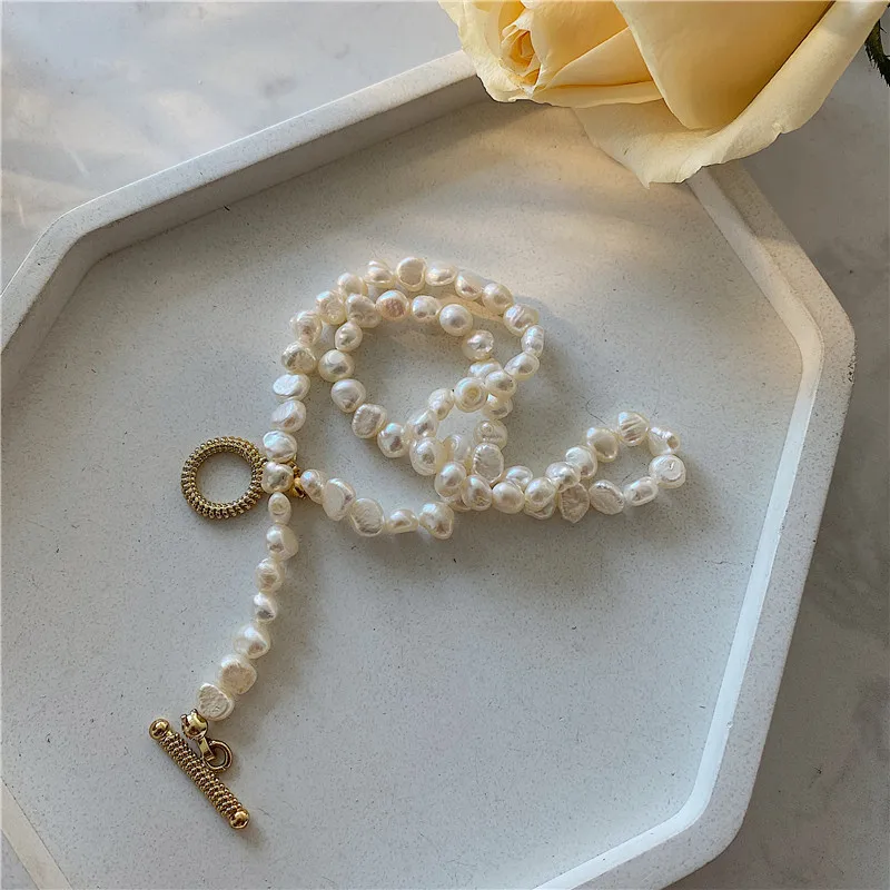 Женское колье с натуральным пресноводным жемчугом ожерелье-чокер золотого цвета