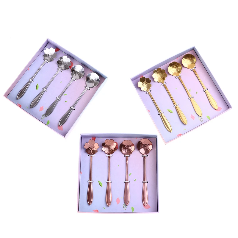

4Pcs Classic Flower Stainless Steel Coffee Scoops Tea Spoon Set Matcha Cafe Stirring Sticks Kitchen Accessories