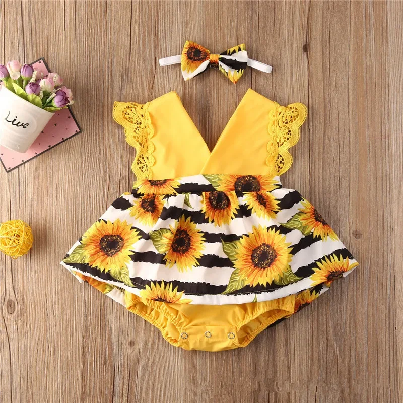 

2023 Summer Baby Dress One Year Old Triangle Creeper Cute Foreign Short Sleeve Wrapped Bottom Girl Clothes