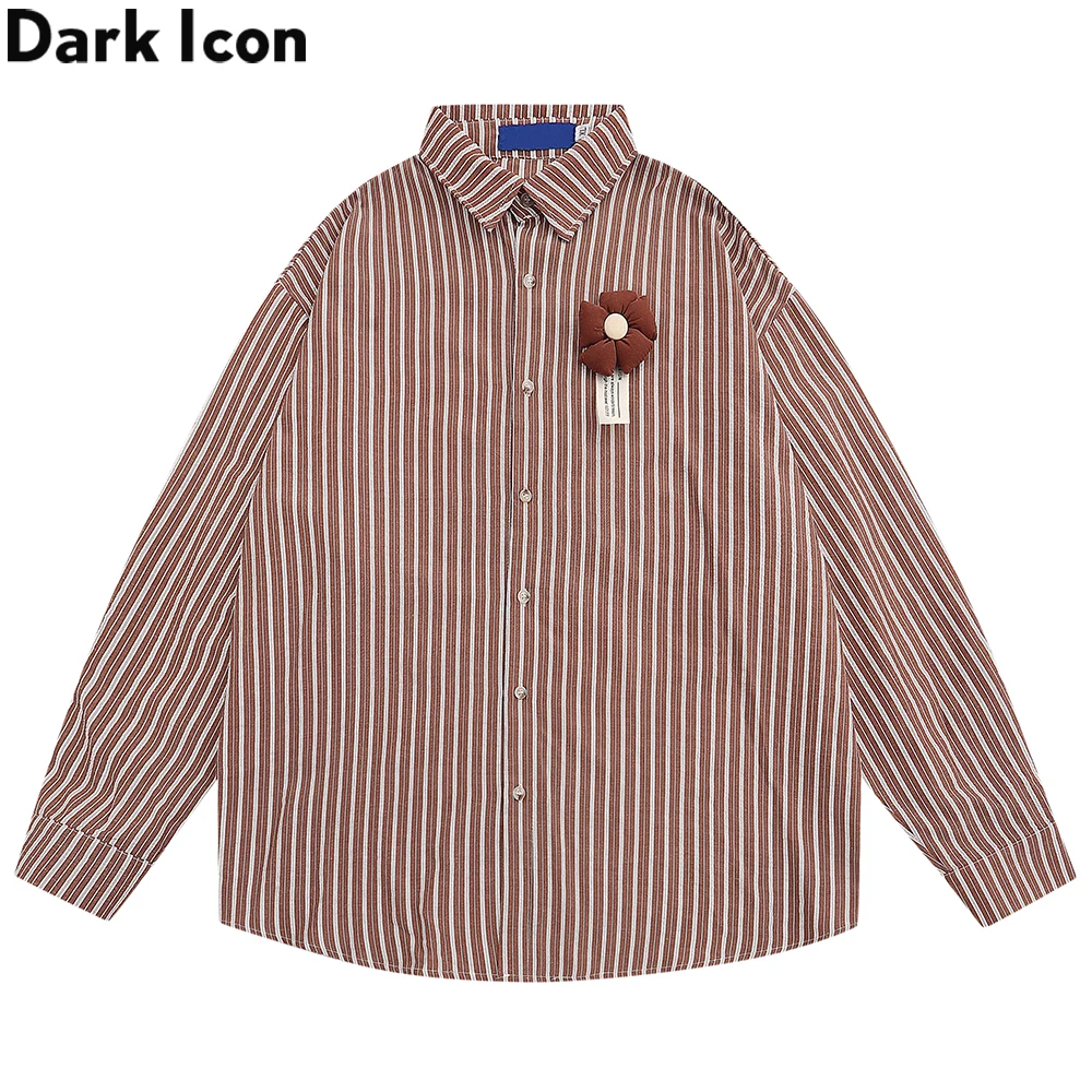 

Dark Icon Striped Linen Men's Shirt Long Sleeve Turn-down Collar Shirts Man 2 Colors