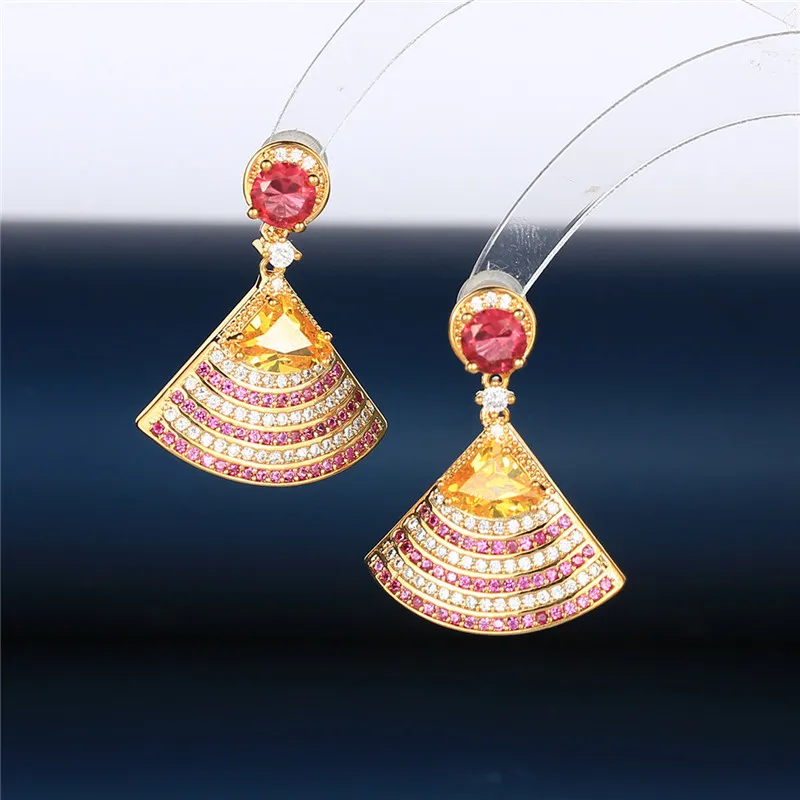 

Luxury Brand Fan-shaped Dangle Earrings 925 Silver Needle Creative Statement Wedding Bridal Pendant Earings Fashion Jewelry