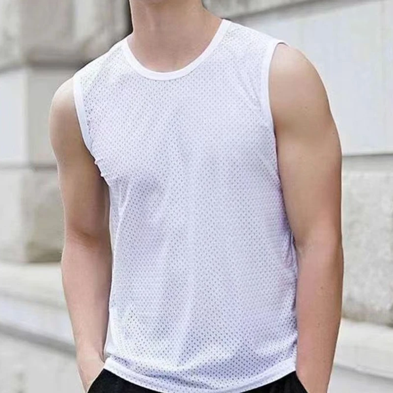 

Men Hollow Out Tank Tops Underwear Mens Undershirt Transparent Shirts Male Fitness Mesh Breathable Singletss