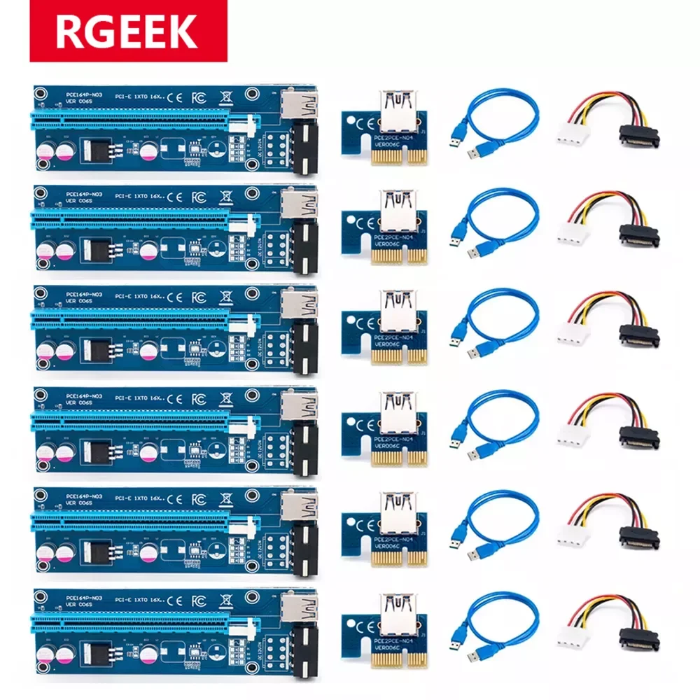 

6pcs Ver006 60cm Usb 3.0 pci e Extender Pci Express Riser Card 1x To 16x Sata To 4pin Ide Molex Power For Btc Miner Machine