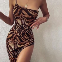 women bodycon dress with one shoulder strap fashion summer sleeveless print street casual long dress for party club new 2021