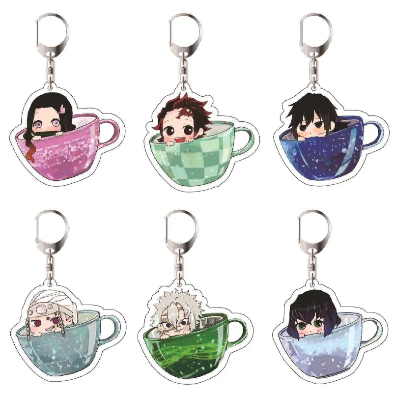 

Anime Demon Slayer Keychain Kimetsu No Yaiba Acrylic Figure Agatsuma Zenitsu Kamado Nezuko Keyrings Kawaii Bags Key Chains Gift