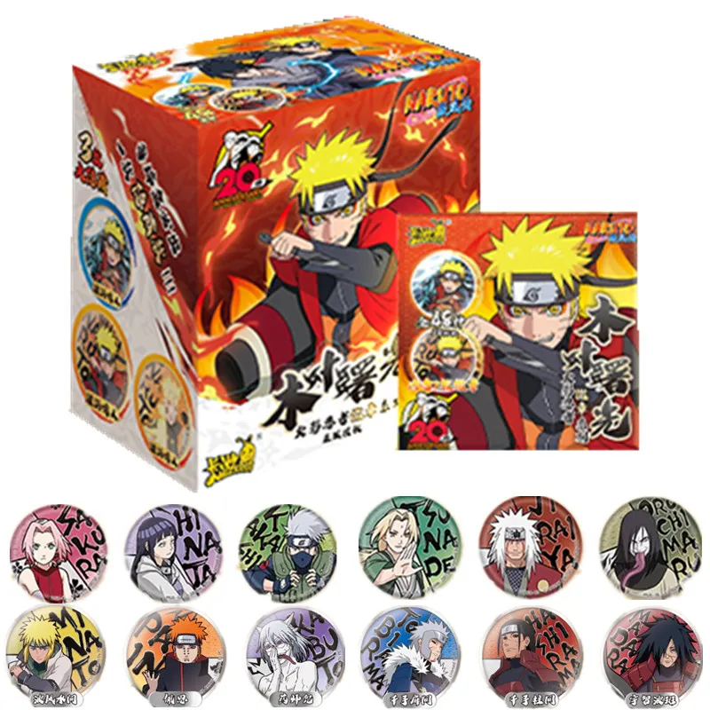2023 New KAYOU Anime Naruto Wood Leaf Dawn Badge Full Set Of Tinplate Badge Card Birthday Gift Naruto Card Box