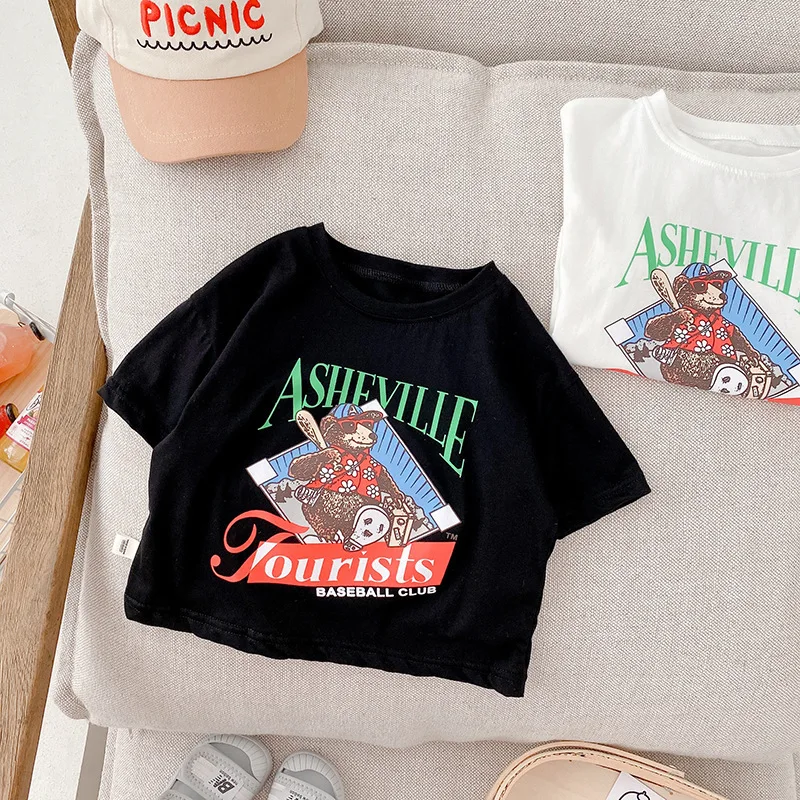 

Kids Casual T Shirt Summer Boys Girls Cartoon Bear Pattern Tee Shirt Loose Cotton Short Sleeve Tops Children Clothing 1-6Y