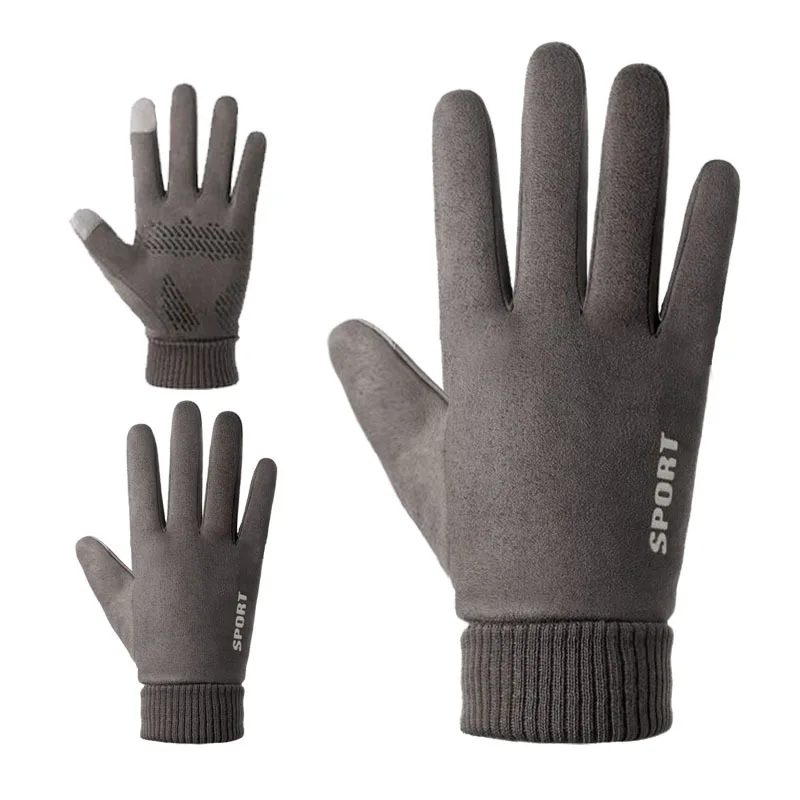 

Unisex Warm Gloves Autumn and Winter Touch Screen Riding Driving Outdoor Full Finger Suede Printing Glue