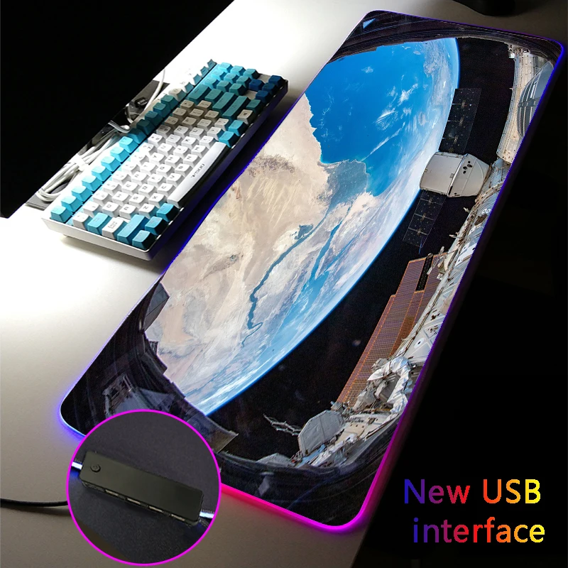 

Earth RGB Mouse Pad Starry Sky Gaming Desk Mats Four USB Docking Dock Multi-interfac MousePad Typec Interface Carpets Space Rugs