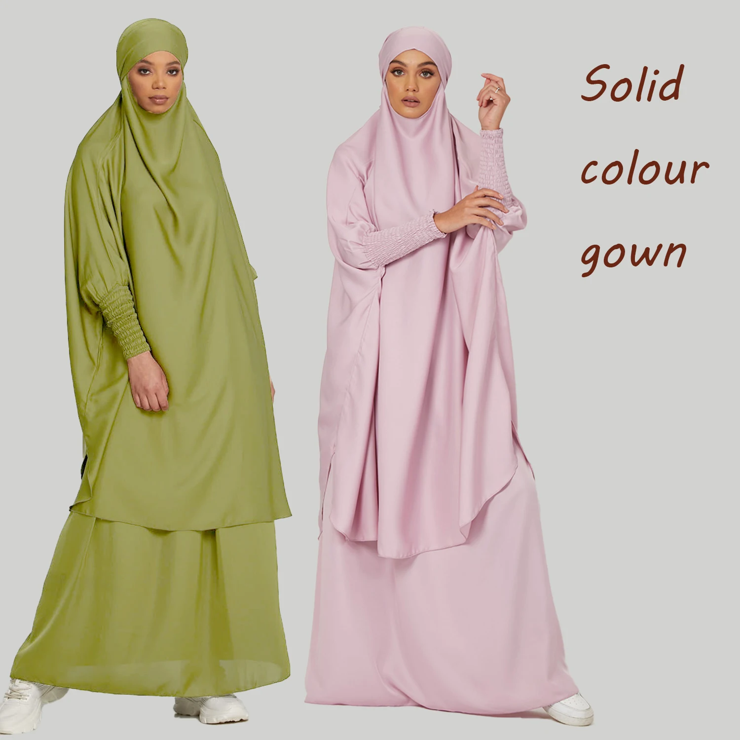 

Two Piece Jilbab Prayer Set Abaya for Woman Batwing Hijab Dress Muslim Kimono Kaftan Robe Long Khimar Islam Cloth Jilbab Ramadan