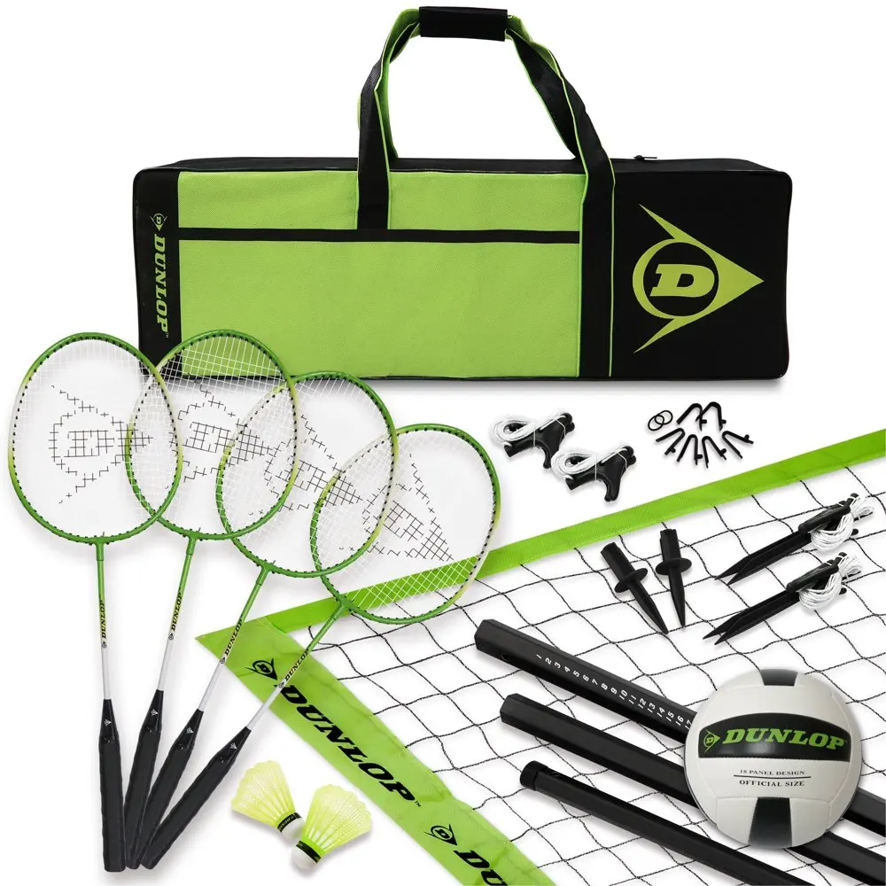 

Volleyball and Badminton Combo Lawn Set, Accessories Included, Black/Green