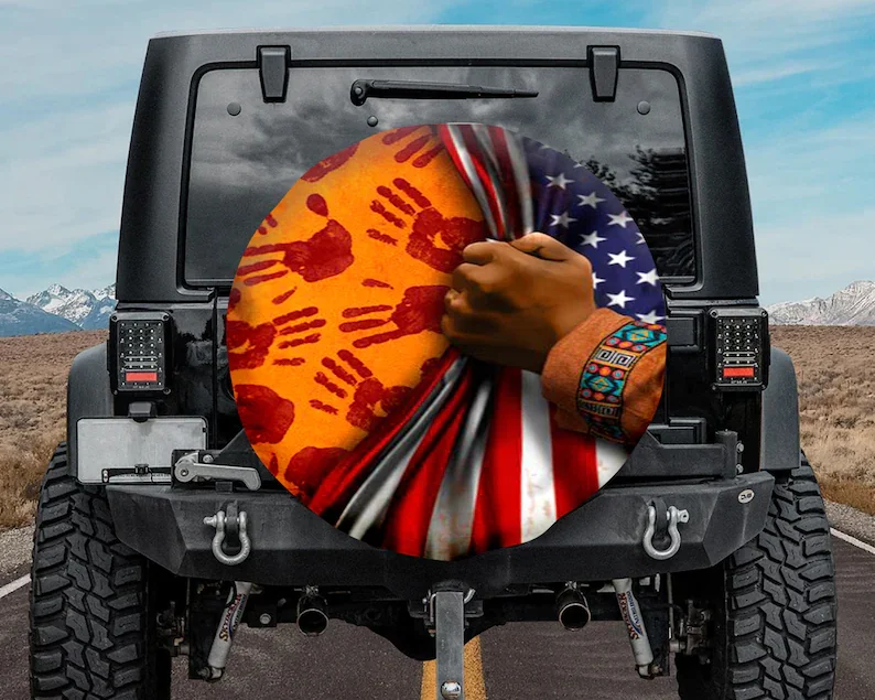 

Every Child Matters Spare Tire COVER For Jeep, Hand Pulling Back Orange Day Spare Tire COVER For Jeep, Backup Camera or No