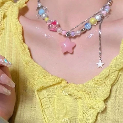 MOONBIFFY Розовое ожерелье SUGAR STAR