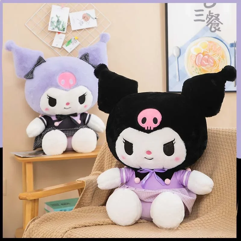 Sanrio Kuromi плюшевые игрушки Kawaii аниме куклы клетчатая юбка 35-85 см мягкая подушка