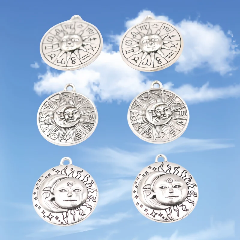 1 упаковка/6/10/15 шт. посеребренное Солнце Луна 12-гороскоп круглая бирка кулон DIY