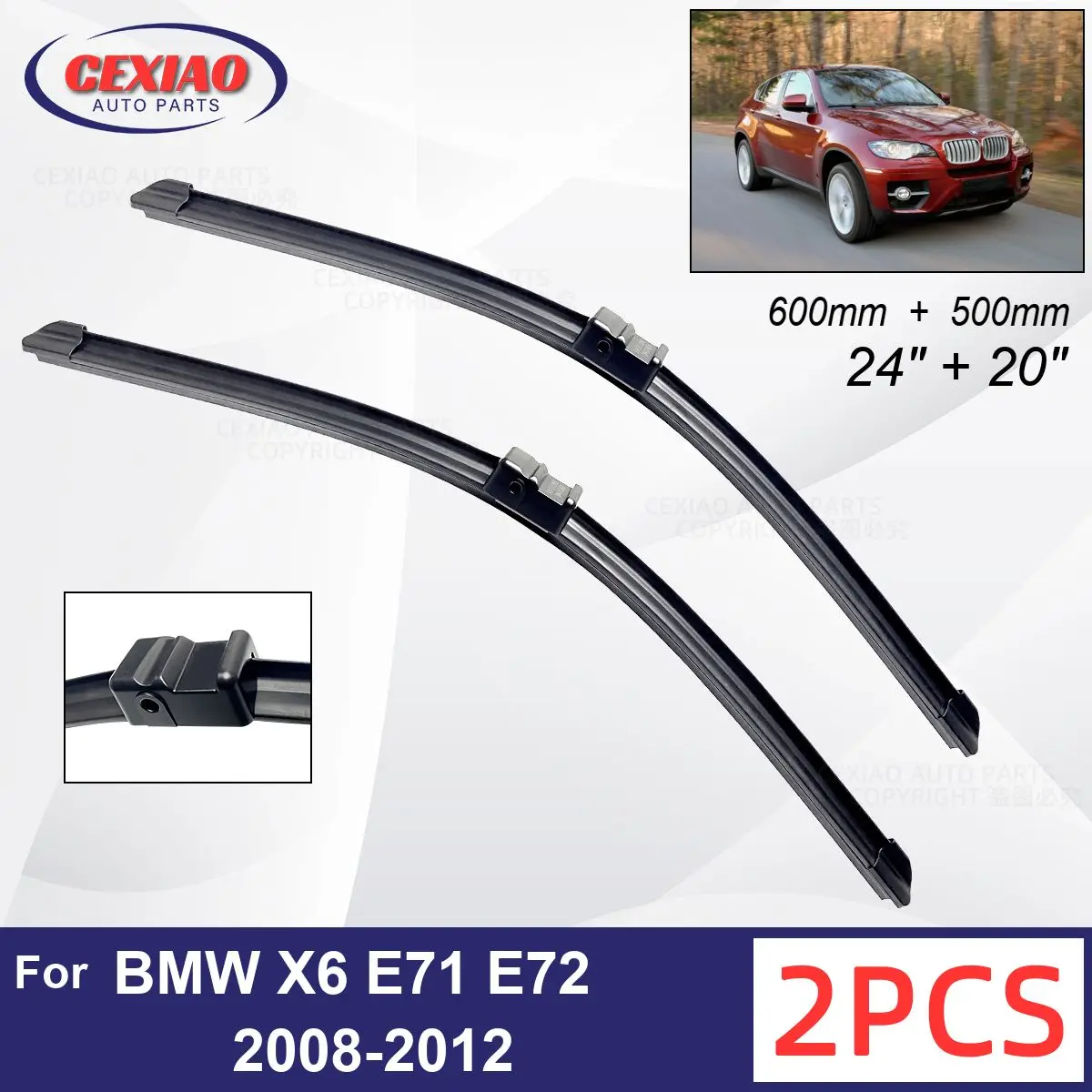 

Car Wiper For BMW X6 E71 E72 2008-2012 Front Wiper Blades Soft Rubber Windscreen Wipers Auto Windshield 24" 20" 600mm 500mm