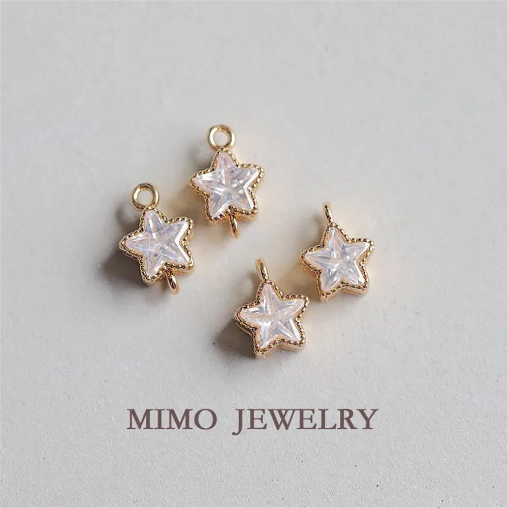 

Copper plated gold star pentagonal star zircon wrapped edge small pendant double hanging single hanging pendant DIY accessories