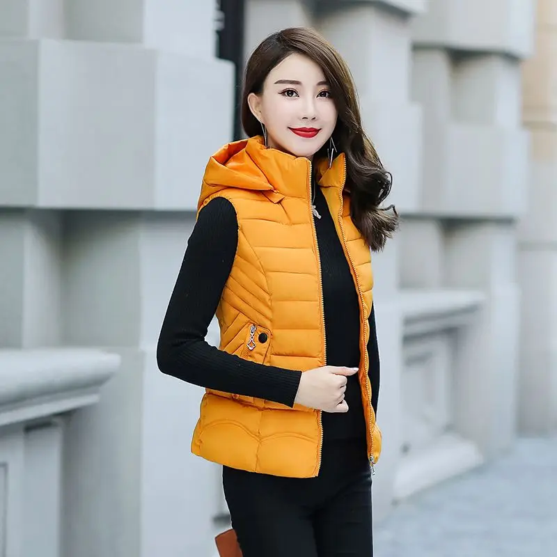 

Women Autumn Winter Slimming Thicken Outwear Casual Cotton Padded Hooded Sleeveless Warm Jacket Coat Vest for Female T44